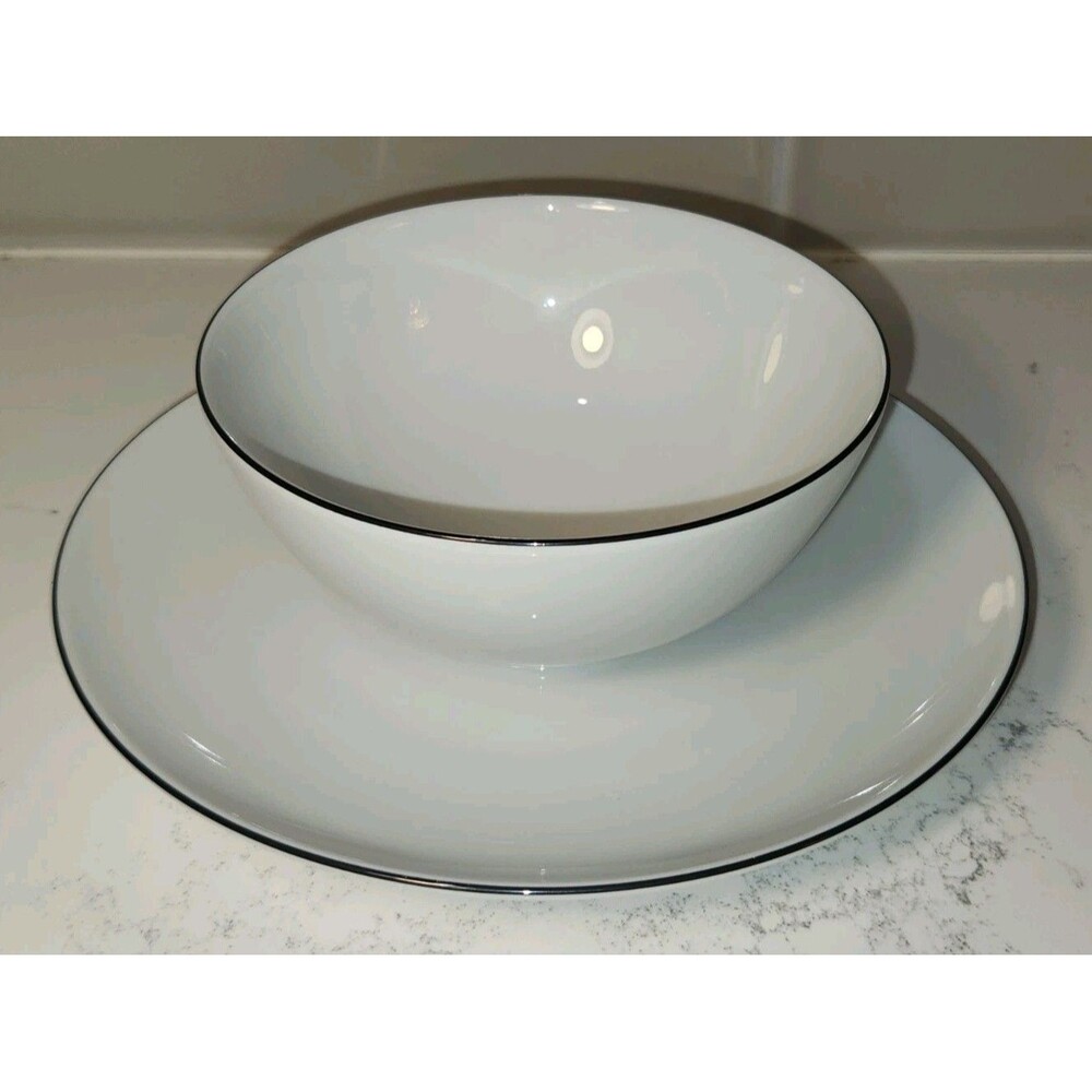 KPM Porcelain Berlin URBINO Canto Black Rim Gravy Sauce Boat & Underplate ZG1212